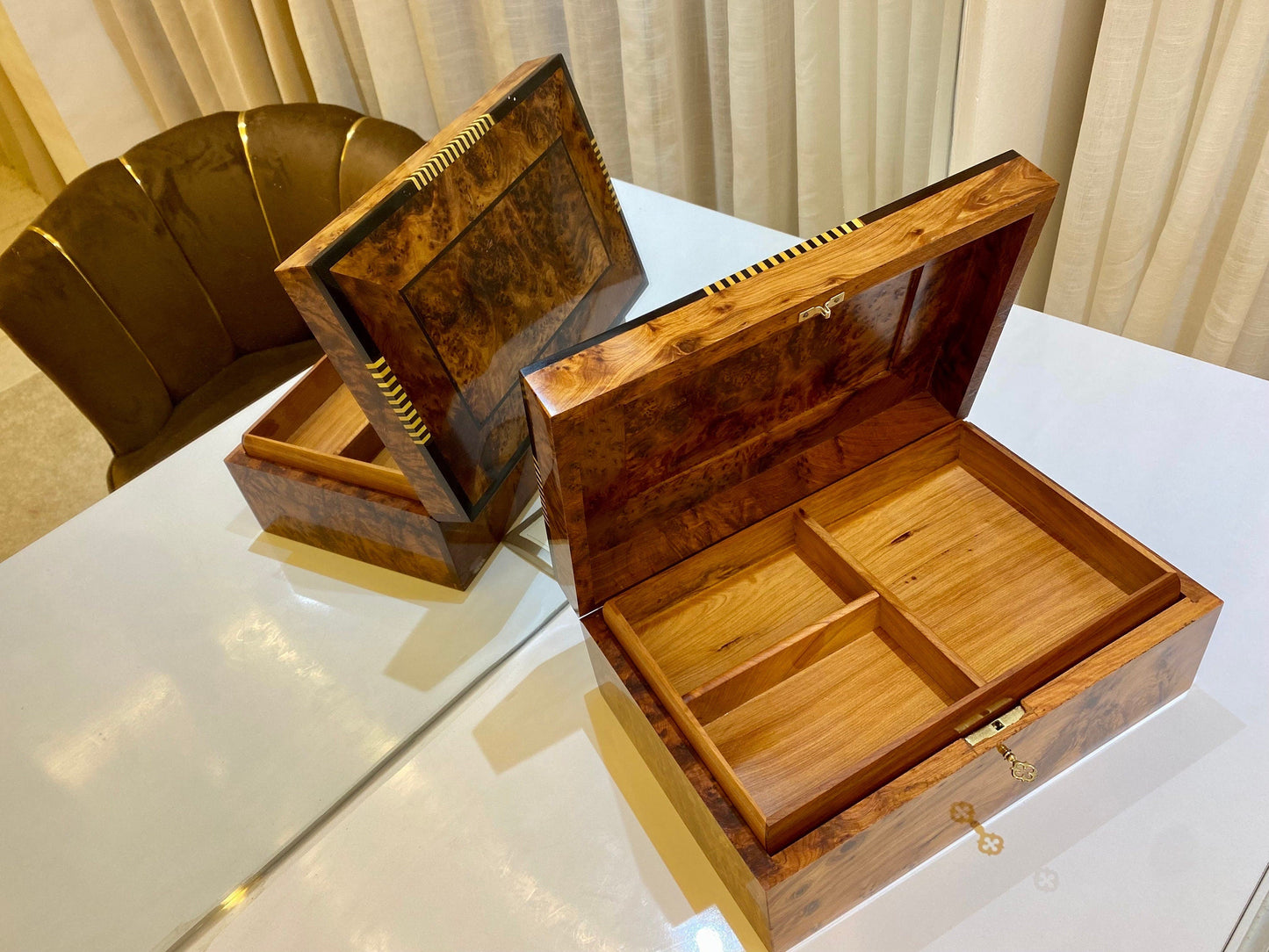 Luxury large lockable wooden Box organizer with key