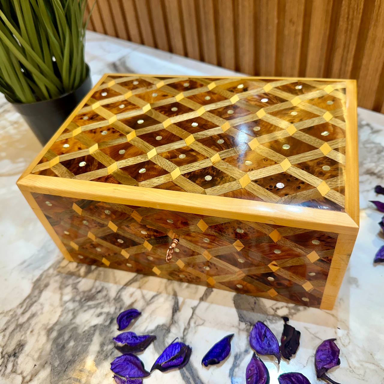 Decorative wooden box organizer Inlaid with Mother of Pearl