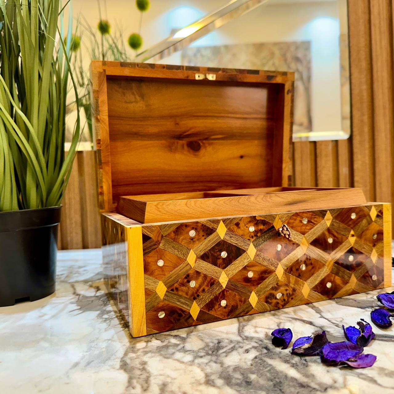 Decorative wooden box organizer Inlaid with Mother of Pearl