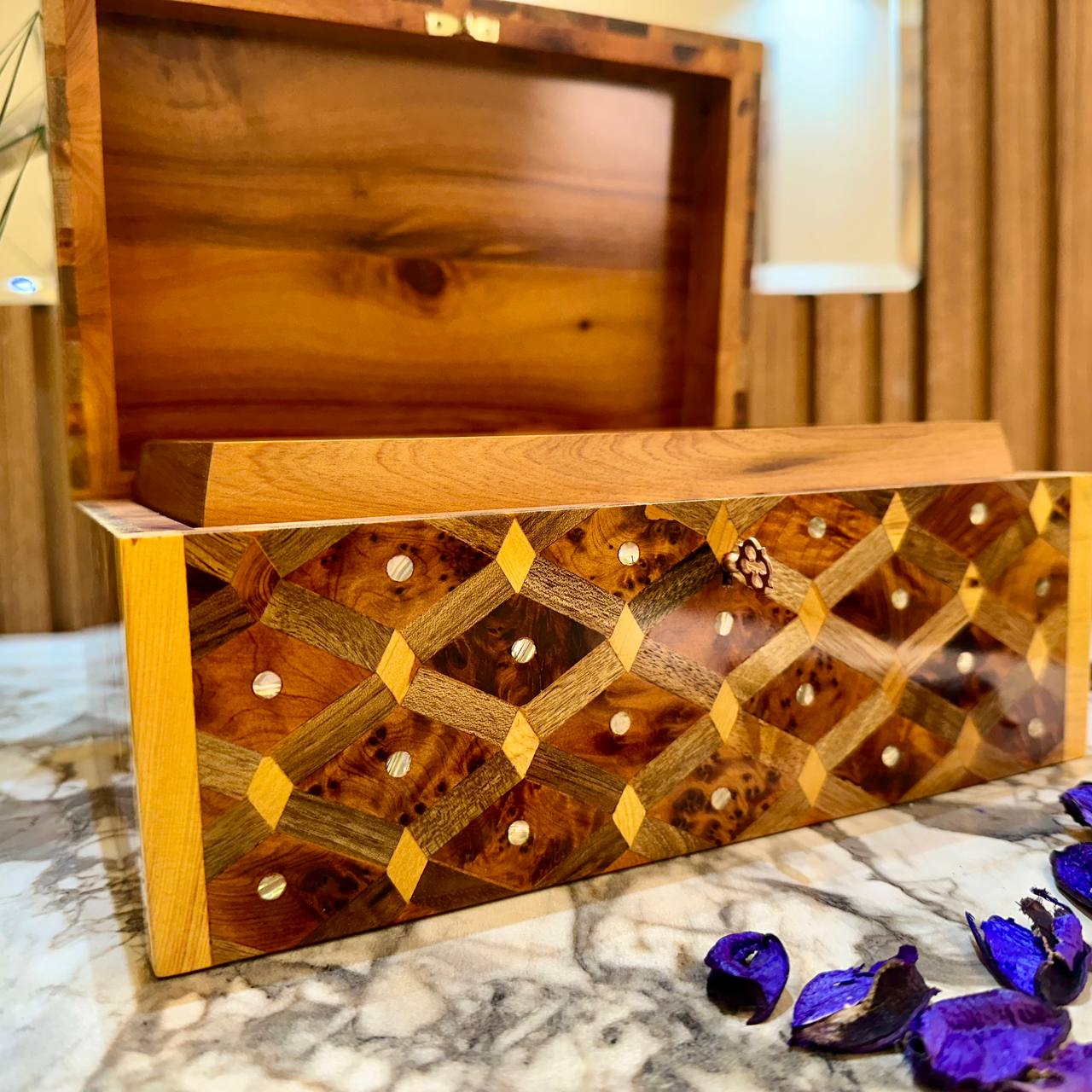 Decorative wooden box organizer Inlaid with Mother of Pearl